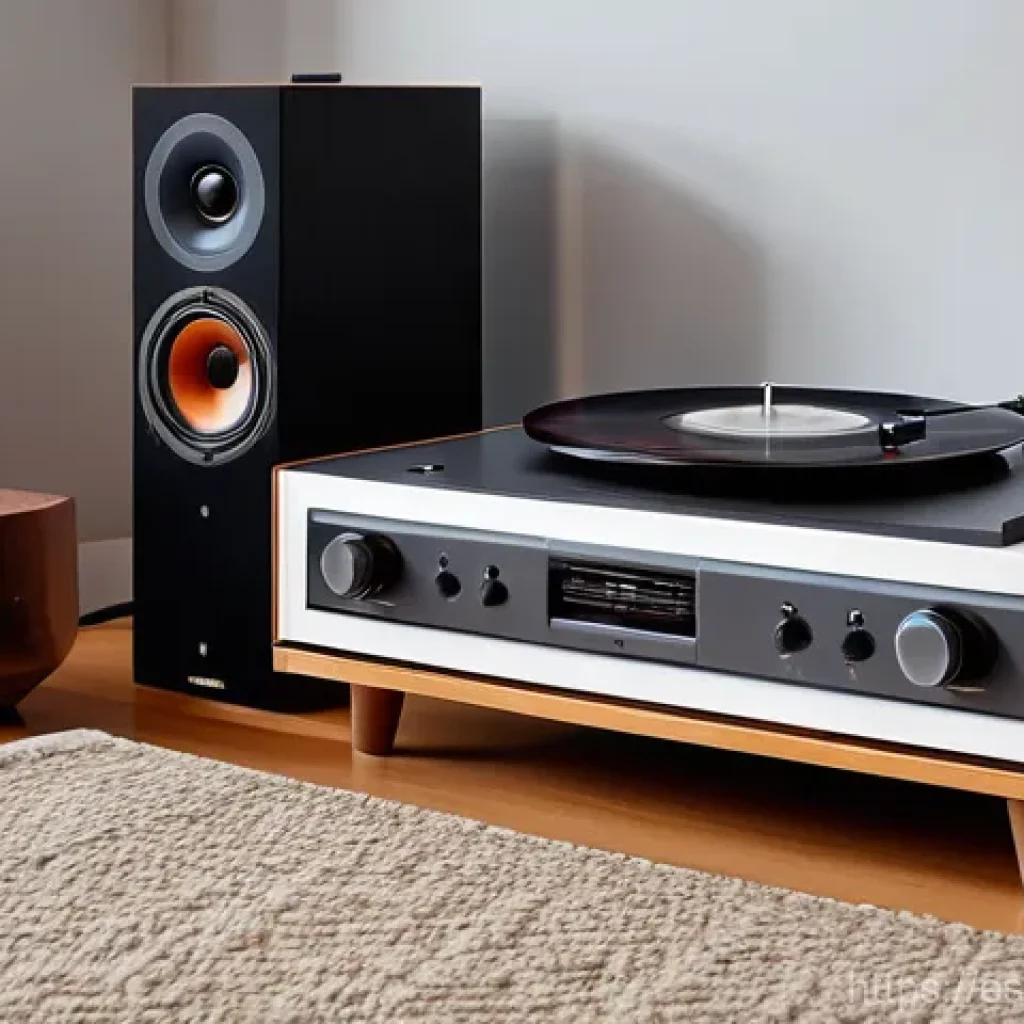 뉴아날로그 트렌드의 기술적 요소 분석 - **"New Analog" Hi-Fi Listening Experience:**
    A sophisticated and cozy indoor scene. A young adul...