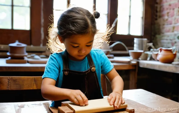 뉴아날로그 트렌드와 현대 예술의 접목 - **A Hybrid Art Creation:** A young female artist, dressed in stylish yet practical work overalls and...