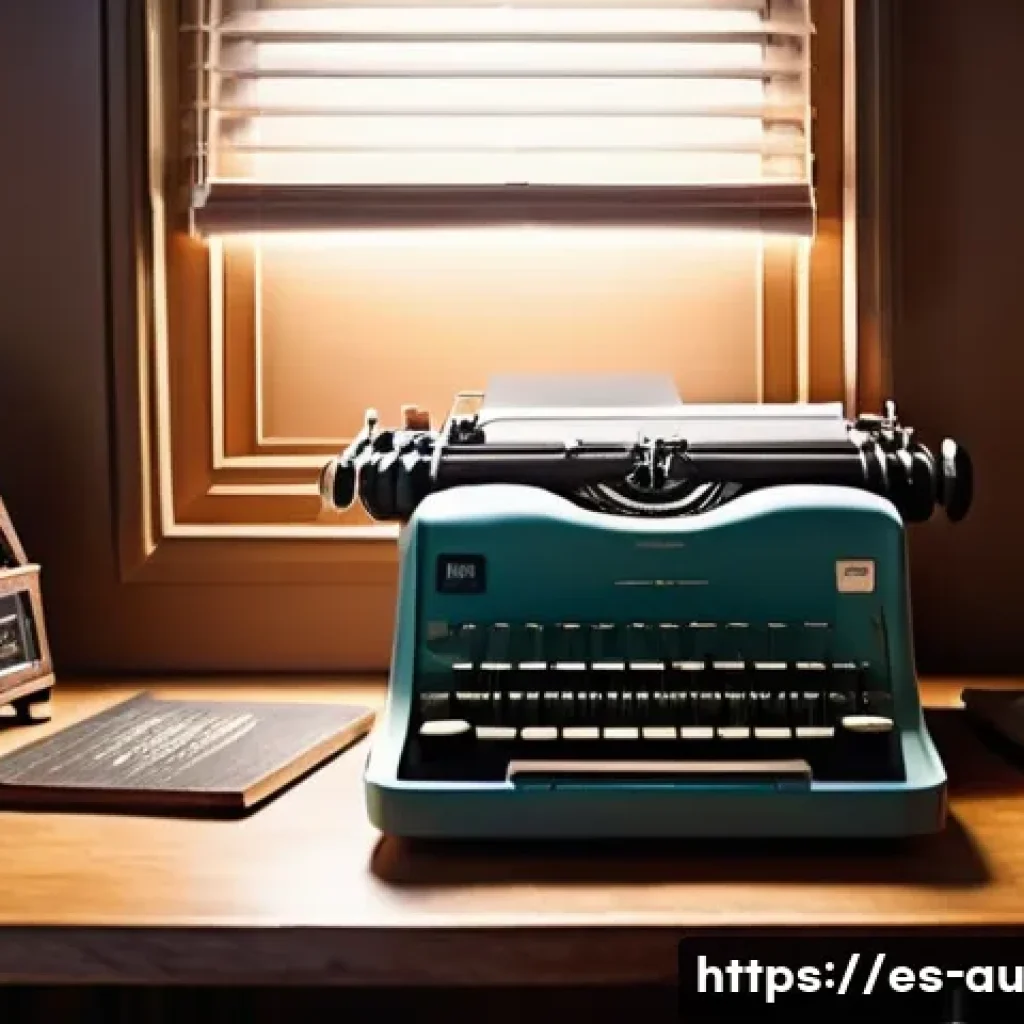 뉴아날로그 트렌드와 새로운 미디어 형식 - A cozy vintage-inspired graphic design workspace featuring warm earthy tones, classic serif typograp...