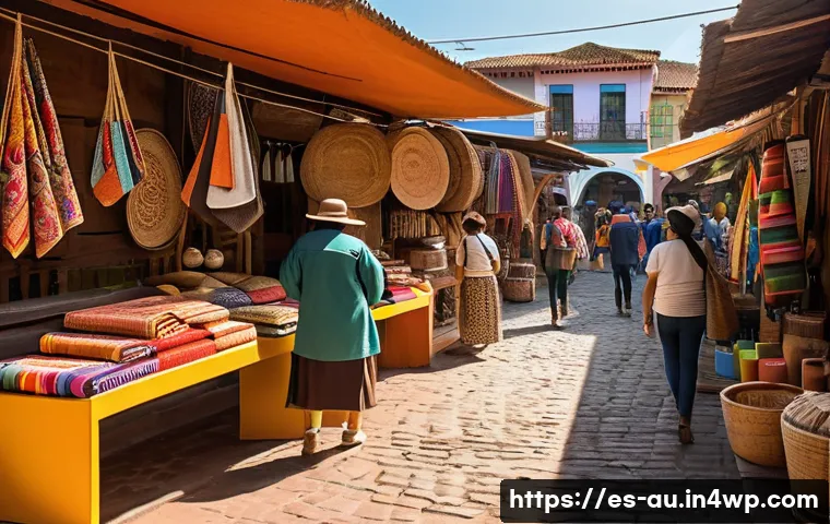 뉴아날로그 트렌드의 마케팅 성공 사례 - A cozy artisanal market scene in a vibrant Latin American city, featuring small local brands selling...