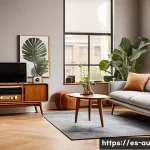 뉴아날로그 트렌드의 한계와 문제점 - A modern urban living room decorated in New Analog style, blending vintage mid-century furniture wit...