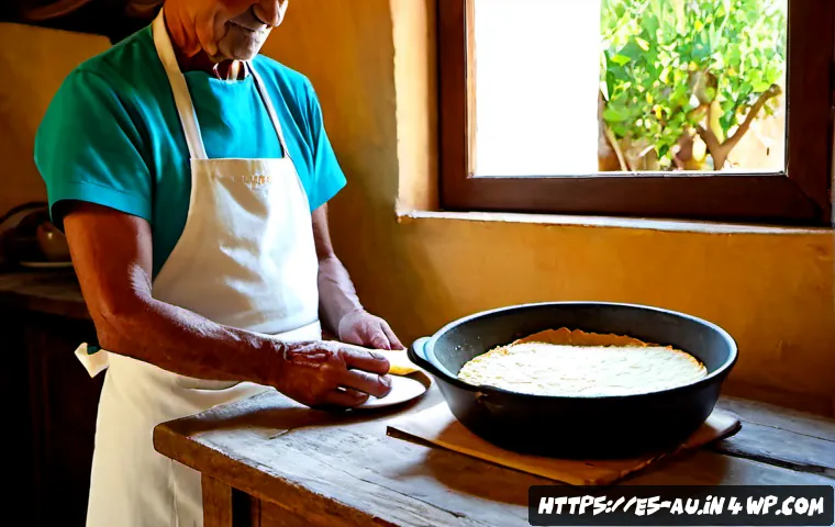 Home 17 뉴아날로그 트렌드와 향토 음식의 재발견 - Photorealistic editorial food scene in a sunlit Spanish village kitchen, an elderly artisan and a yo...